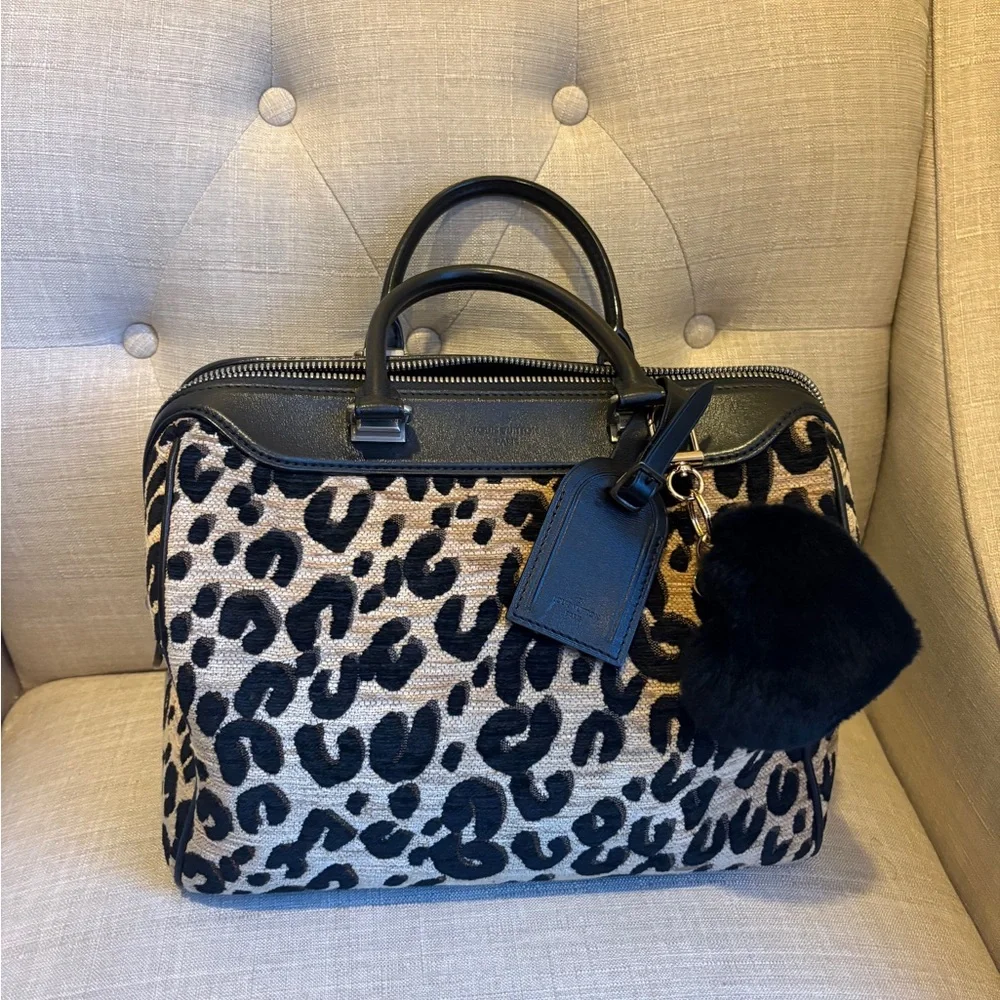 Louis Vuitton Leopard Print Satchel with Black Accents